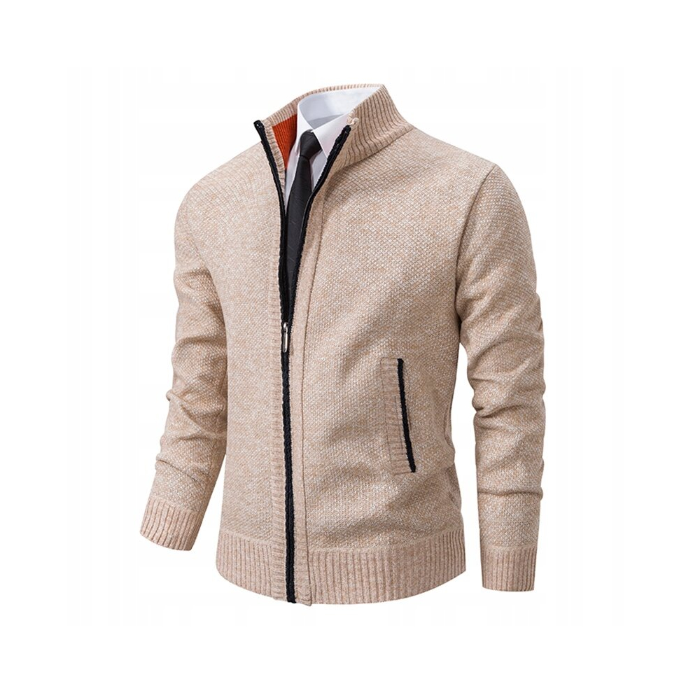(4XL, beige) New Spring Autumn Knitted Sweater Men Fashion Slim Fit Cardigan Men Causal Sweaters Coats Solid Single Cardigan men