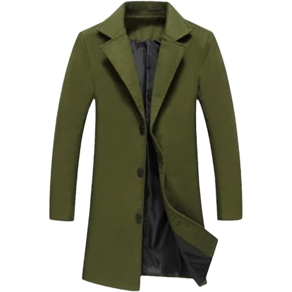 (4xl, Green) Men's Work Business Coat Classic Trench Overcoats Mid Long Wool Blend Top Pea Coats Winter Jackets