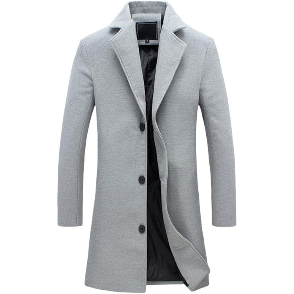 (m, Light-Grey) Men's Work Business Coat Classic Trench Overcoats Mid Long Wool Blend Top Pea Coats Winter Jackets