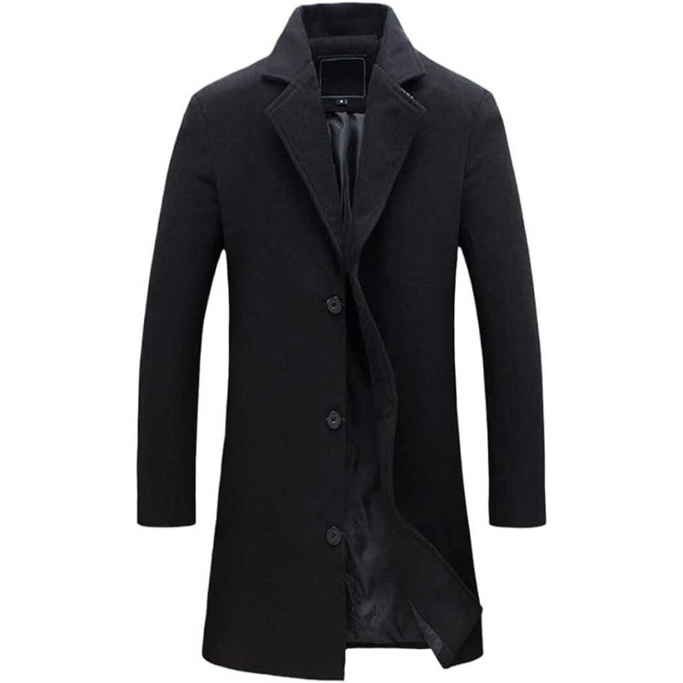 (4xl, Black) Men's Work Business Coat Classic Trench Overcoats Mid Long Wool Blend Top Pea Coats Winter Jackets