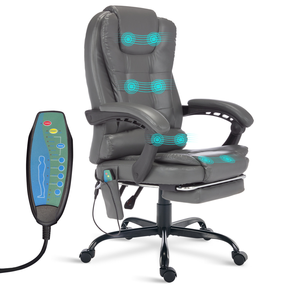(Grey PU Leather) Massage Executive Office Chair Computer Desk Chair Swivel Recliner Gaming Chair-image-OPC-PD52MGQ-NEW