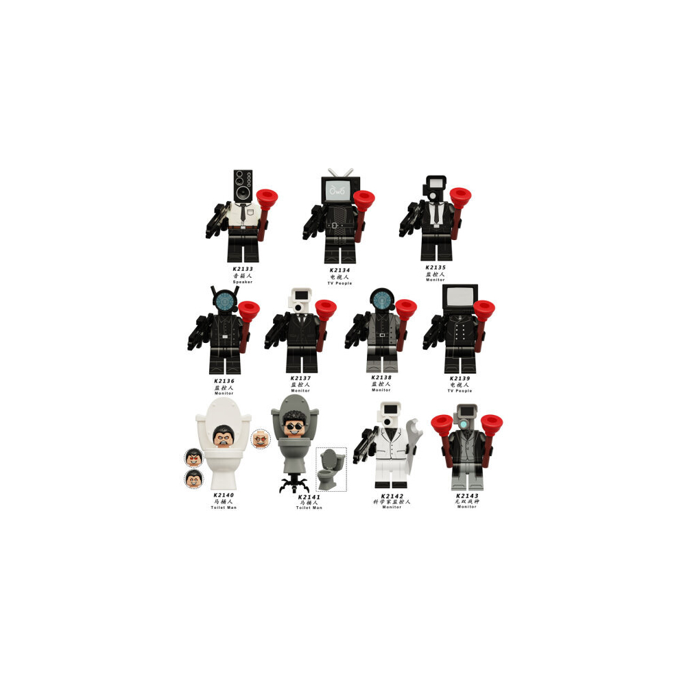 11Pcs Skibidi Toilet Minifigures Toys TV Monitor Man Building Blocks Figures Fit Lego