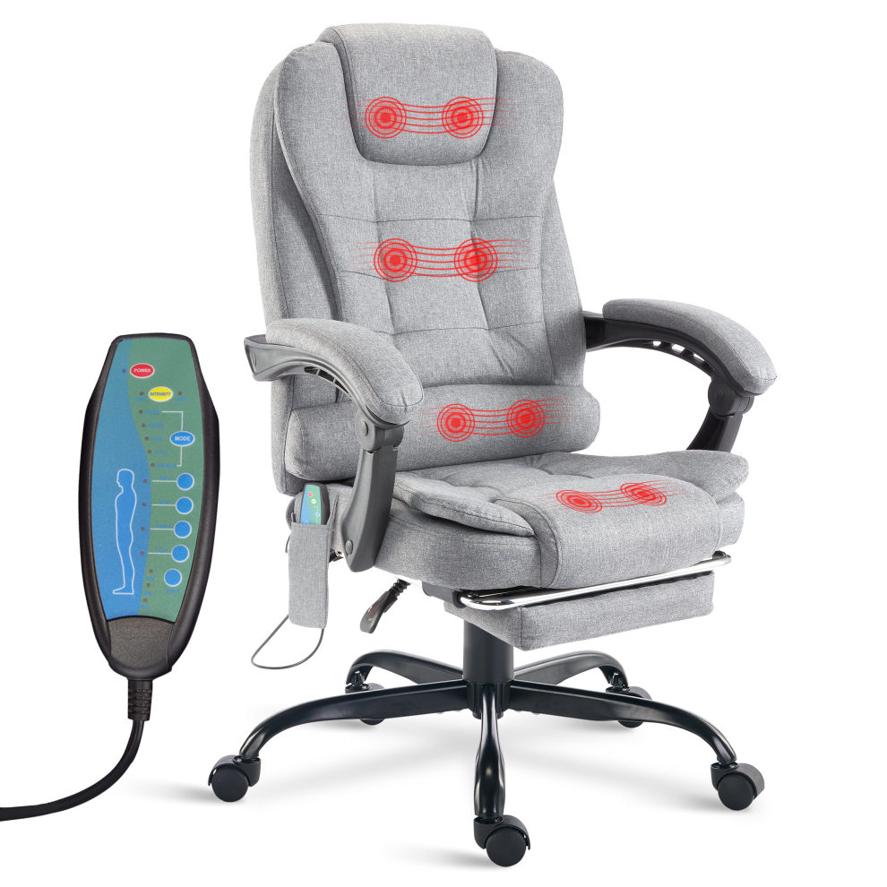 (Grey Linen) Massage Executive Office Chair Computer Desk Chair Swivel Recliner Gaming Chair