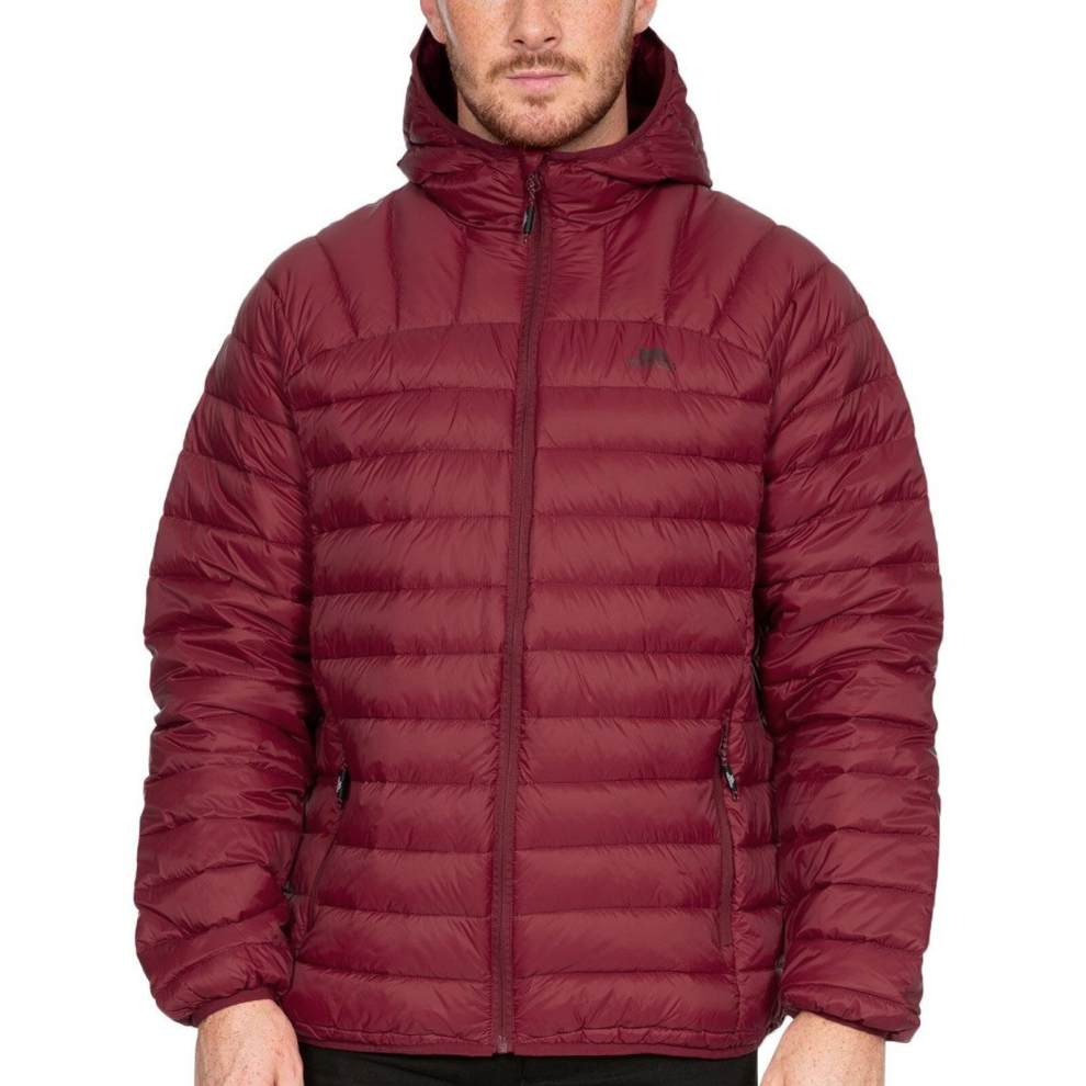(S, Merlot) Trespass Mens Romano Lightweight Down Packaway Padded Hooded Jacket Coat