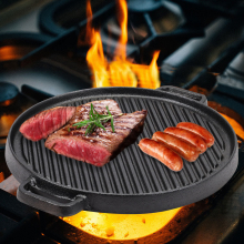 Black Cast Iron Grill Pan with Dual Handles, 30 cm, Pre-Seasoned, Stovetop/Open Flame Compatible, Close-Grate for Perfect Grill Marks