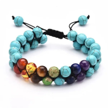 (Style 04) Adjustable Macrame Woven Rope Chain 7 Chakra Bracelet Double Layered Stones Beads