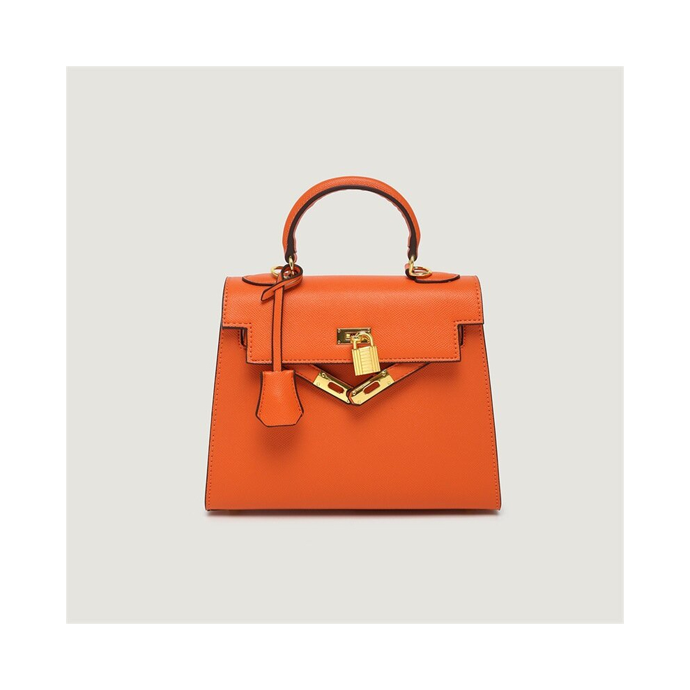 (orange, Small size 22cm+scarf+pony) Mini Second-Generation Kelly Handbag Kelly Palm Print Women's Handbag With A Luxurious Feel Women's Bag Single Shoulder Bag Platinum Bag