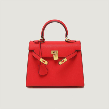 (red, Large size 25cm) Mini Second-Generation Kelly Handbag Kelly Palm Print Women's Handbag With A Luxurious Feel Women's Bag Single Shoulder Bag Platinum Bag