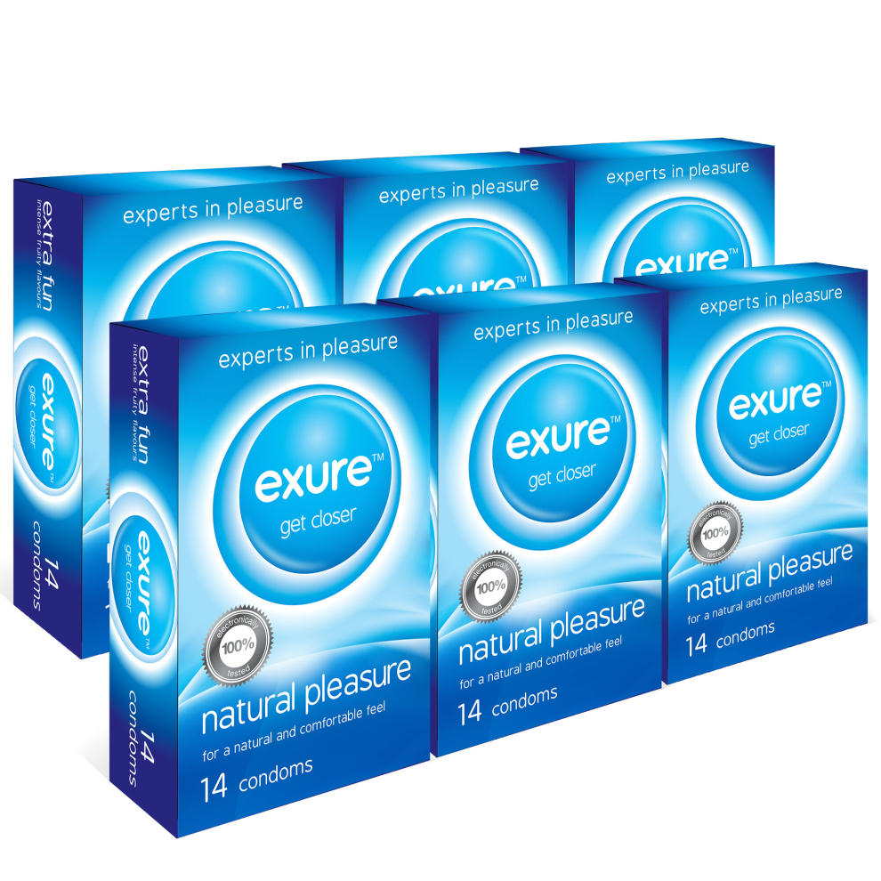 (Natural, 126pk) 56-140pk Condoms Ribbed Natural Flavoured EXURE