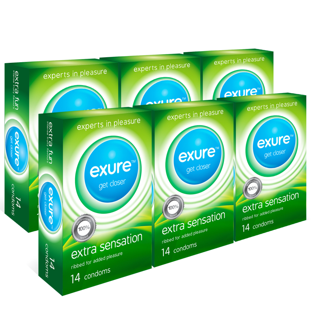 (Ribbed, 84pk) 56-140pk Condoms Ribbed Natural Flavoured EXURE