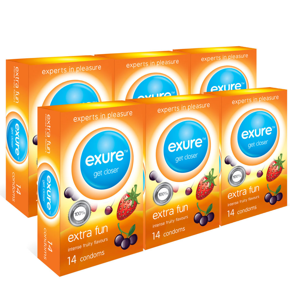 (Flavoured, 84pk) 56-140pk Condoms Ribbed Natural Flavoured EXURE