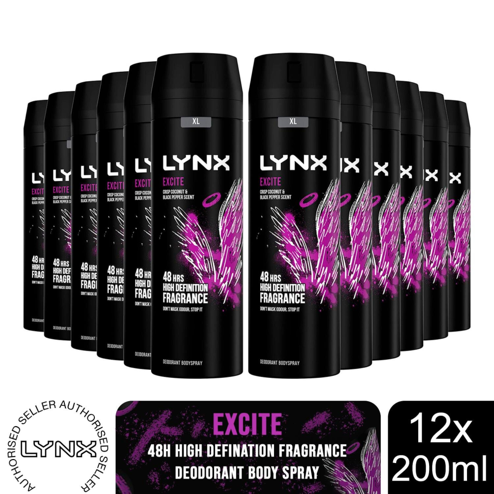 Lynx XL 48-H High Definition Excite Body Spray Deodorant 12 Pk, 200ml