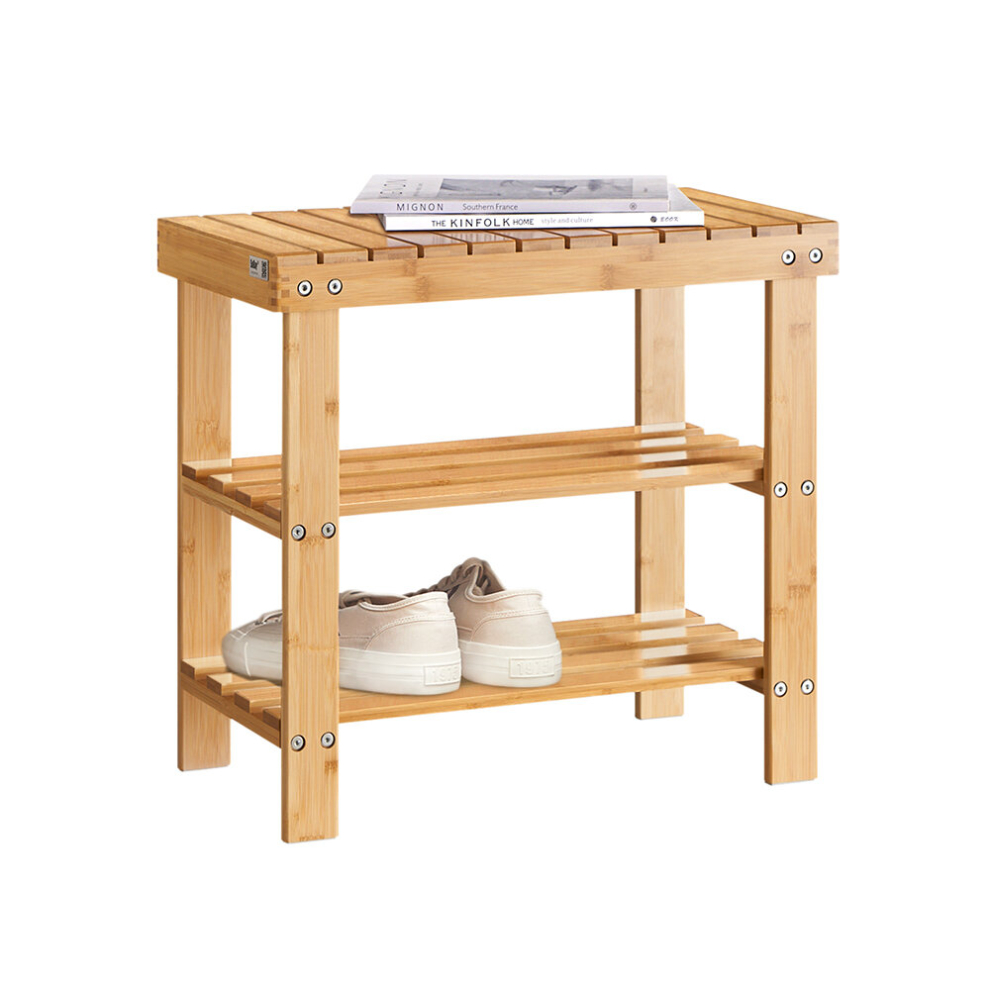 SoBuy® FSR02-K-N, Bamboo Shoe Rack Shoe Bench, Bathroom Shelf