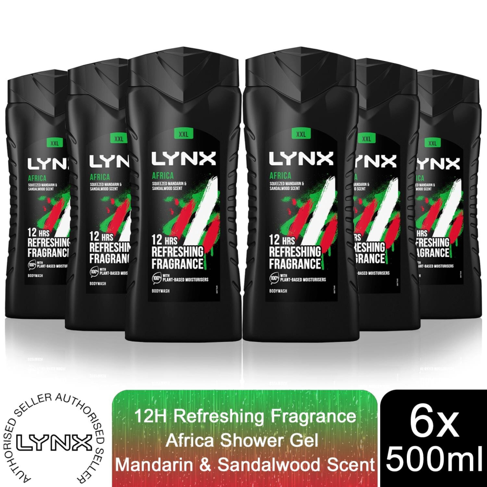 Lynx Energy Boost Shower Gel Bodywash, Africa, 500ml 6 Pack