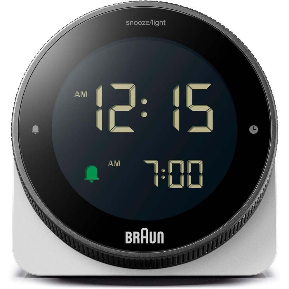 Braun Digital Alarm Clock With Rotating Bezel For Quick Time Setting - White