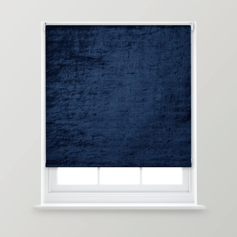 (Navy, 90cm x 170cm (35.4" x 66.9") (3FT)) A.Unique Home Premium Trimmable Thermal Crushed Velvet Roller Window Blind in a Variety of Colours and Size