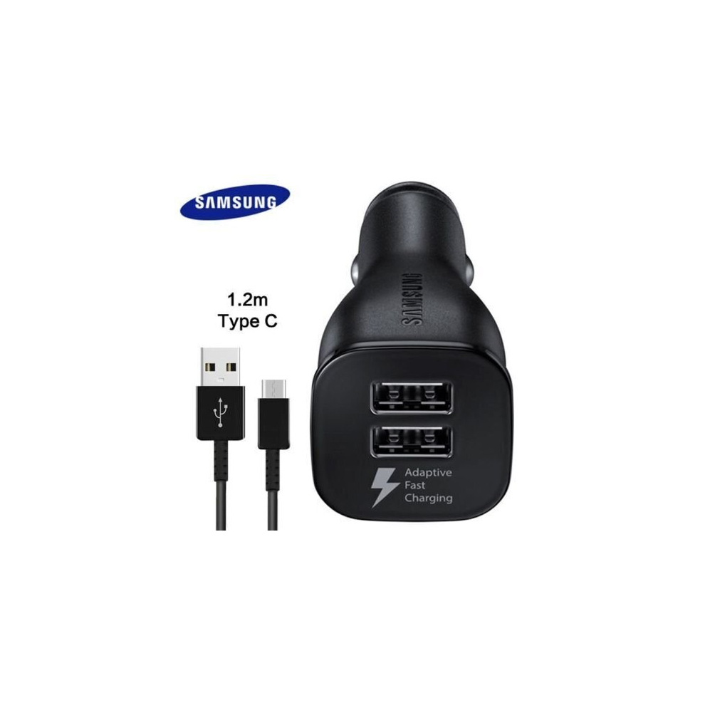 SAMSUNG Fast Car Charger + Type-C Cable For Galaxy S9 DUAL PORT-100% Genuine