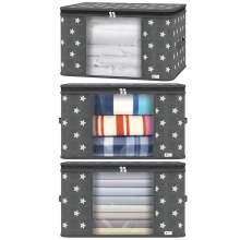 3-Pack Deluxe Clothes Storage Bags, Large 60x43x35 cm, Moisture-Proof, Breathable 3-Layer Non-Woven with Clear Window, Grey Star