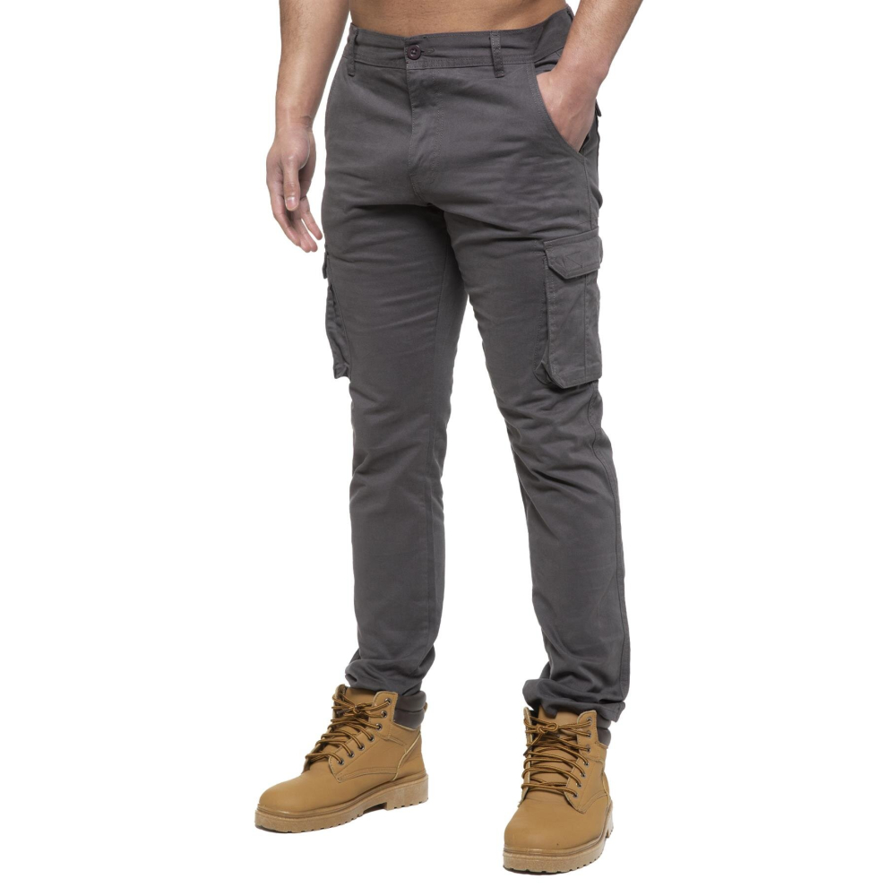 (40 Regular, Grey) Enzo Mens Cargo Straight Fit Denim Jeans