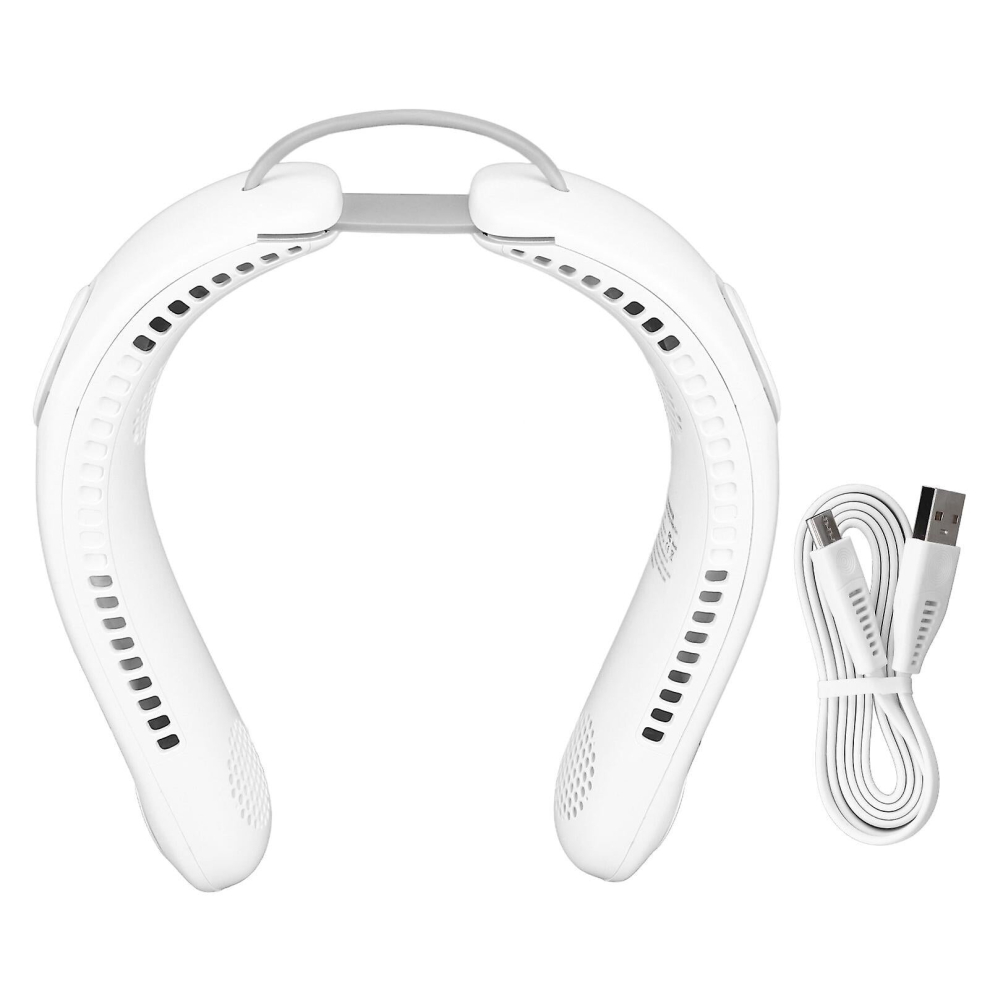 Neck Fan 4 Fan Blades 3 Speeds Hands Free Usb Charge Low Noise Foldable Design Face Fan For Home Office Travel White