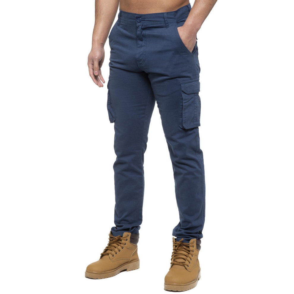 (28 Regular, Blue) Enzo Mens Cargo Straight Fit Denim Jeans