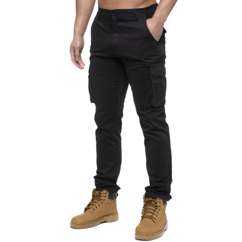Ze Enzo (38 Regular, Black) Enzo Mens Cargo Straight Fit Denim Jeans