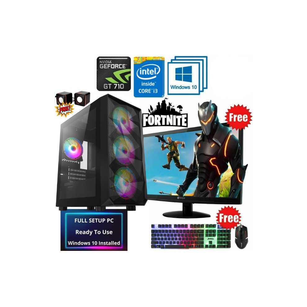 Fast Gaming PC Bundle Set - i3 16GB RAM 500GB HDD 128GB SSD GT710 2GB Monitor G Force Easter offer Spring SALE