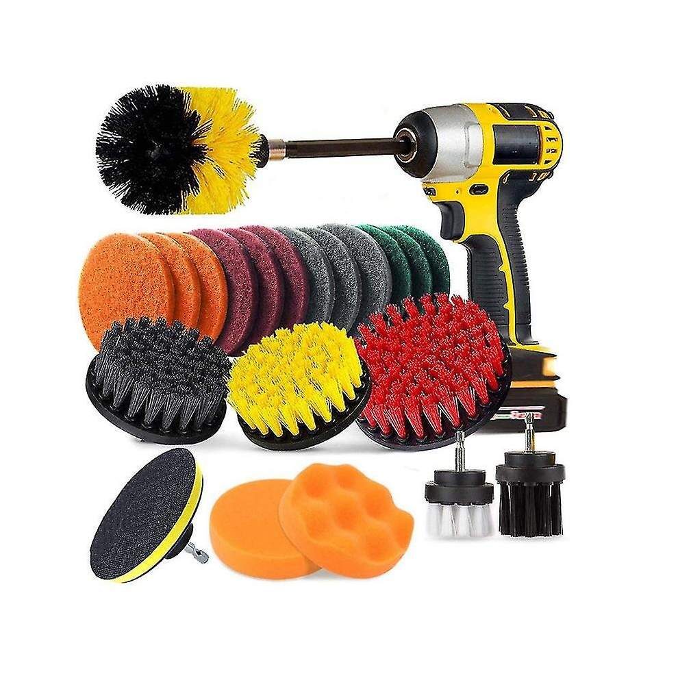 22 Pieces Drill Cleaning Brush,electric Drill Brush Attachment Kit Cleaning Kitchen Bathroom Tile Grout Floor Mat Car Scrub Grill Turbo