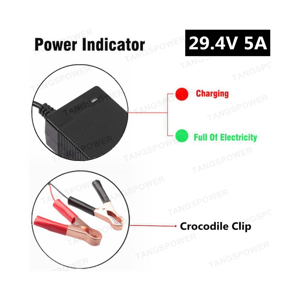 (Crocodile Clip, Uk) 29.4V 5A Lithium Battery Charger For 24V 7Series Li-Ion Battery Pack For Electric Scooter E-Bike Lithium Battery Charger 889614280318