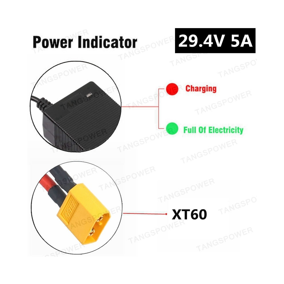 (Xt60, Uk) 29.4V 5A Lithium Battery Charger For 24V 7Series Li-Ion Battery Pack For Electric Scooter E-Bike Lithium Battery Charger 889614280332