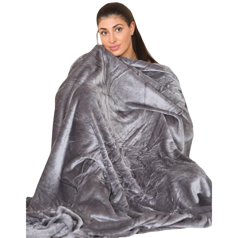 (Grey, Double -150 x 200 cm) Large Faux Fur Warm Fleece Sofa Bed Mink Blanket