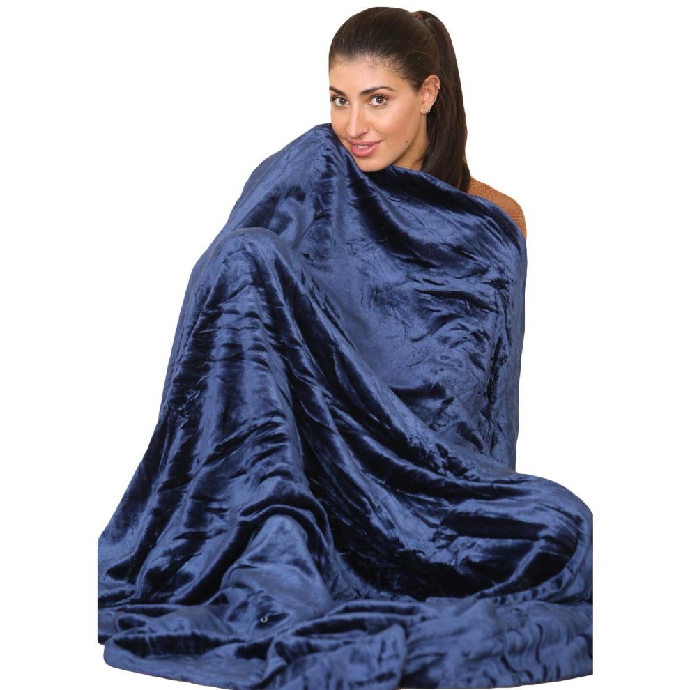 (Navy, Double -150 x 200 cm) Large Faux Fur Warm Fleece Sofa Bed Mink Blanket