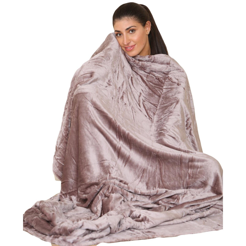 (Taupe, Double -150 x 200 cm) Large Faux Fur Warm Fleece Sofa Bed Mink Blanket