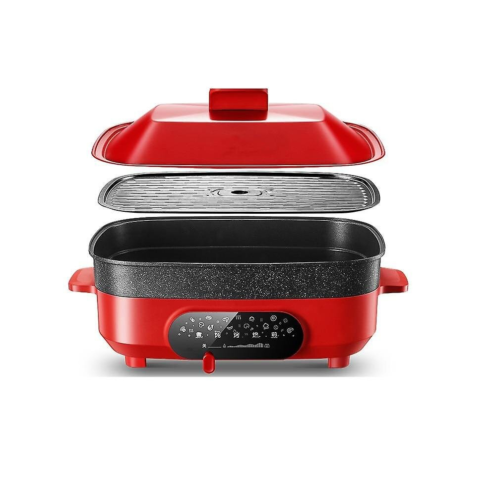 5.5L Multi Function Wok Star Same Style Hot Pot BBQ Pot Multicooker High Capacity Household(Red)