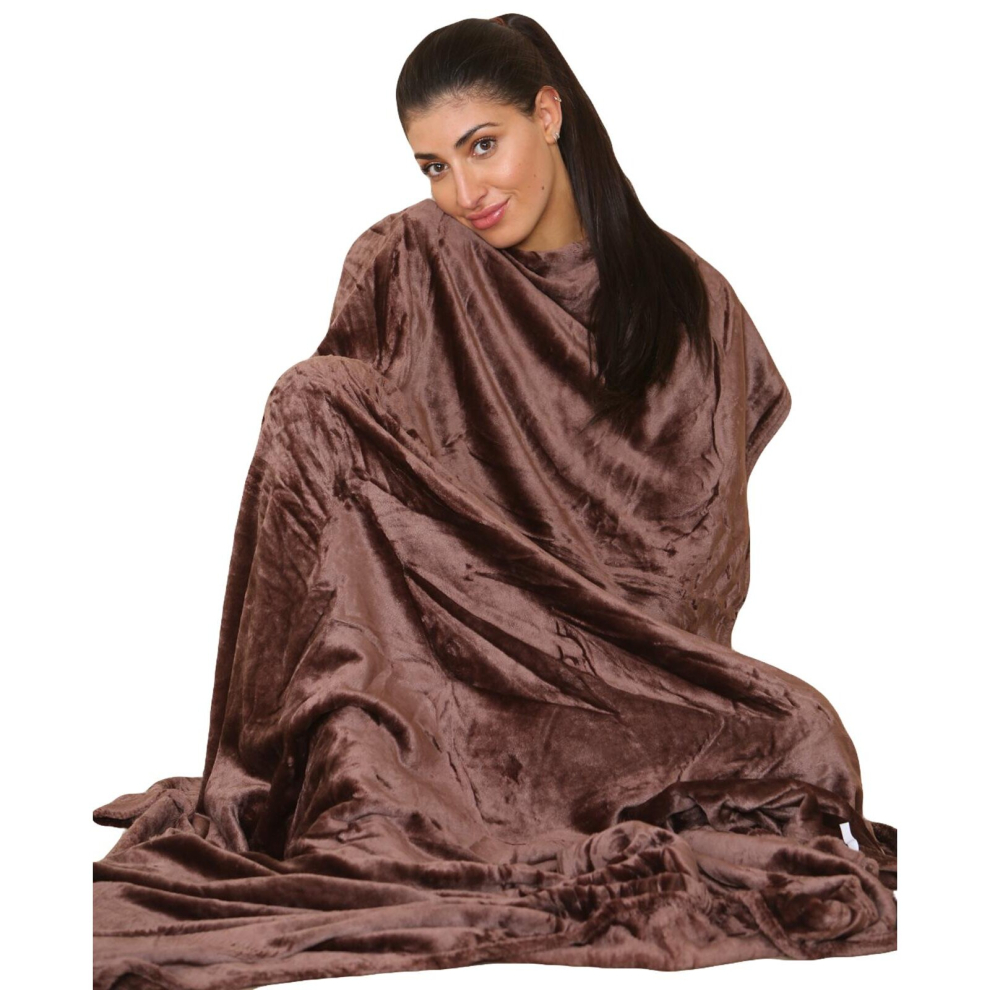 (Dark Brown, Double -150 x 200 cm) Large Faux Fur Warm Fleece Sofa Bed Mink Blanket