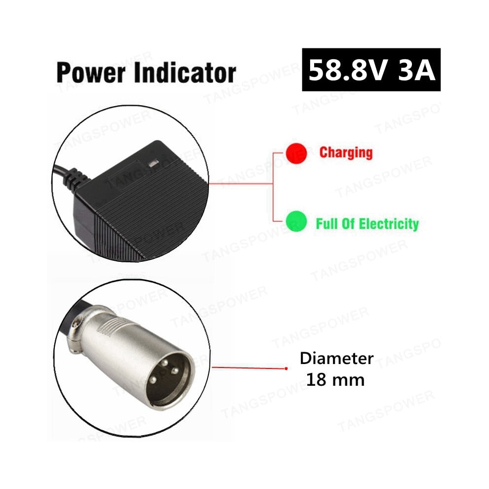 (3-Pin XLR, UK) 58.8V 3A electric bike Charger For 14S 52V lithium Battery e-bike Charger High quality Strong with cooling fan