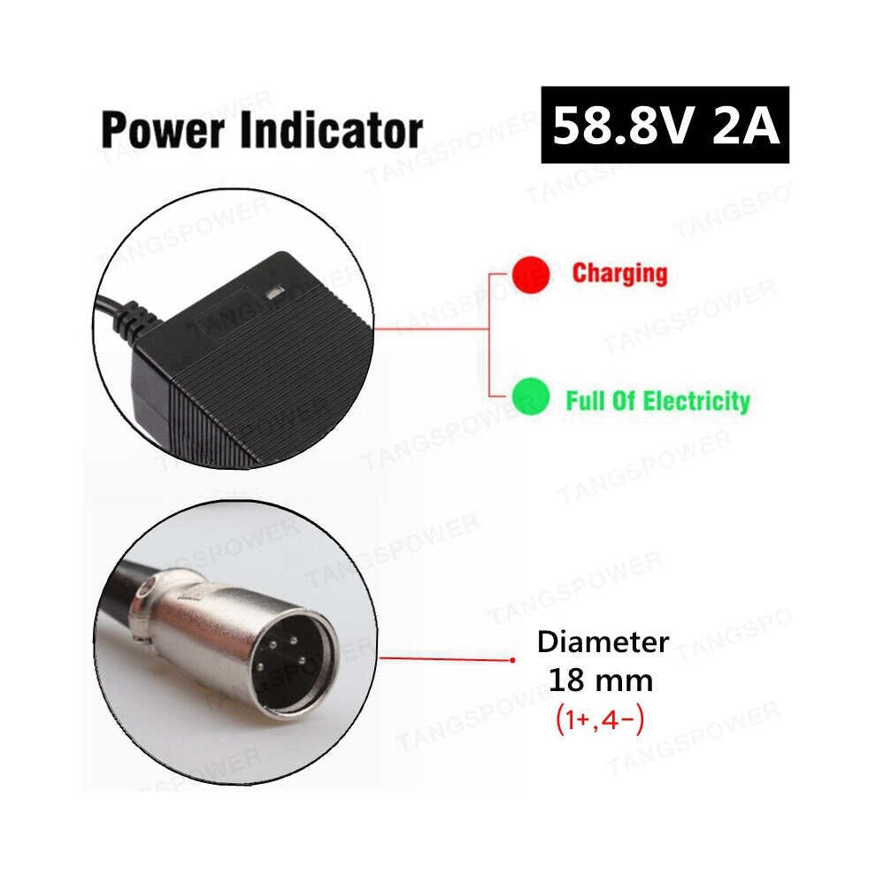 (4-Pin XLR, UK) 58.8V 2A Lithium Battery Charger For 14S 52V li-ion Battery Pack Electric Bike Charger High Quality