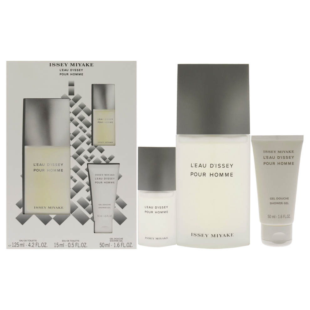 Issey Miyake Leau Dissey Pour Homme For Men 3 Pc Gift Set 4.2oz EDT Spray, 15ml EDT Spray, 1.6oz Shower Gel