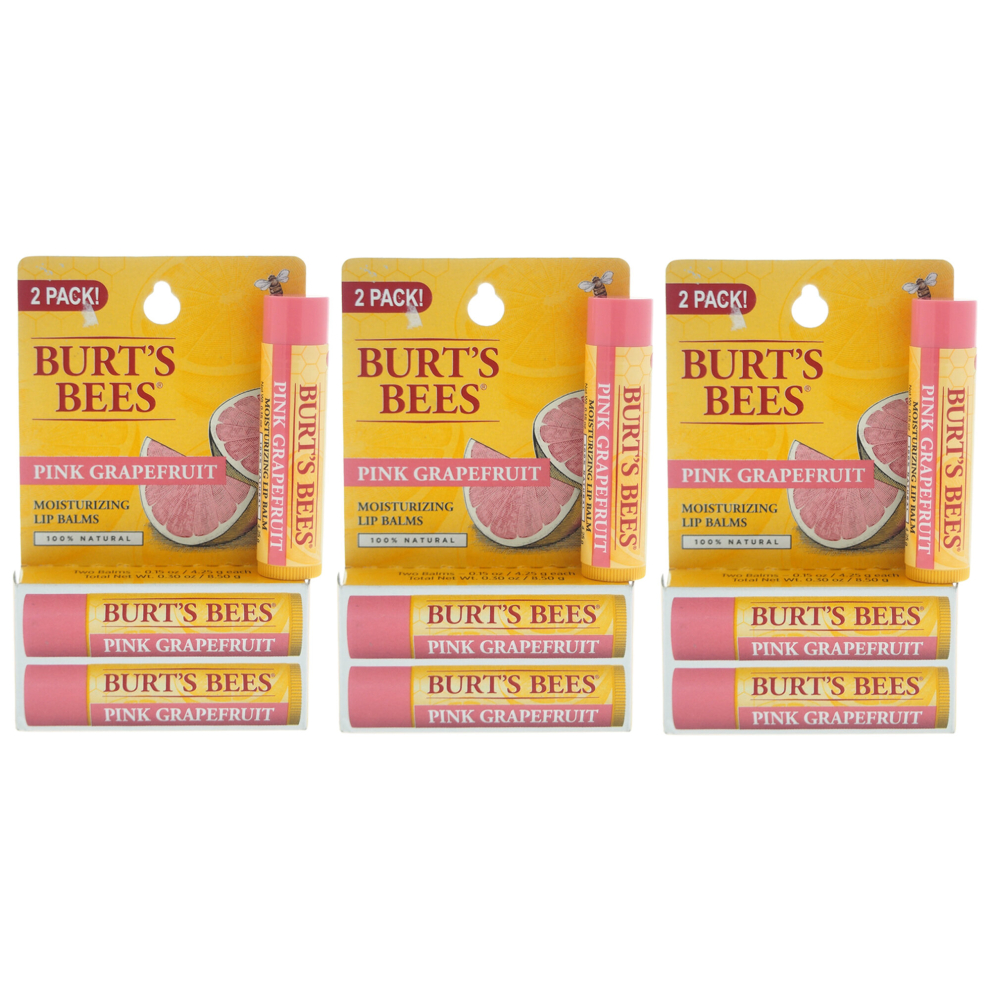 Burts Bees Pink Grapefruit Moisturizing Lip Balm Twin Pack - Pack of 3 For Unisex 2 x 0.15 oz Lip Balm