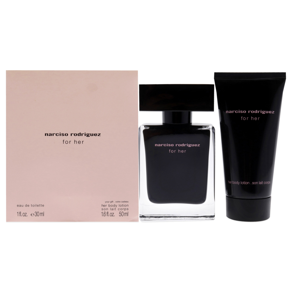 Coffret cadeau 2 pi   ces Narciso Rodriguez pour femme, vaporisateur EDT de 1 oz, lotion pour le corps de 1,6 oz