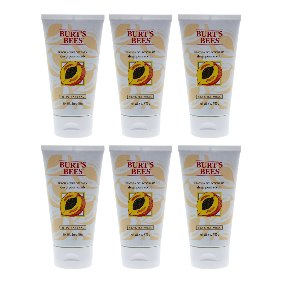 Burts Bees Peach and Willow Bark Deep Pore Scrub - Pack of 6 For Women 4 oz Scrub