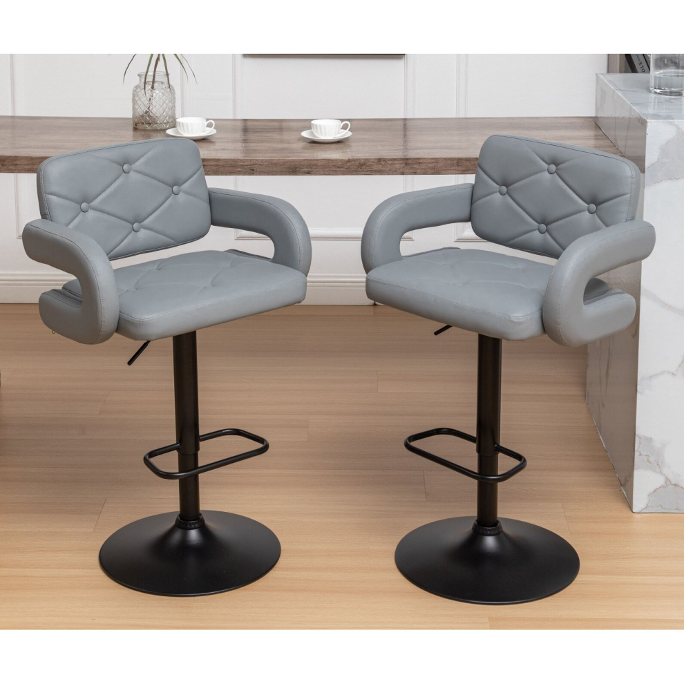 Set of 2 Grey Alicante Faux Leather Bar Stools, swivel height adjustable