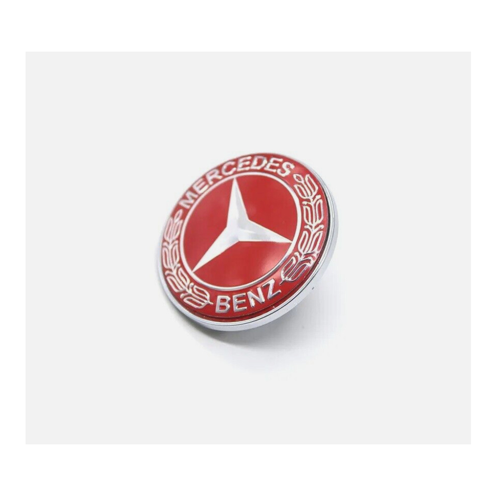 Newjass Flat Laurel Wreath Badge Mercedes Benz Amg Front Hood Emblem 57Mm Silver/Red