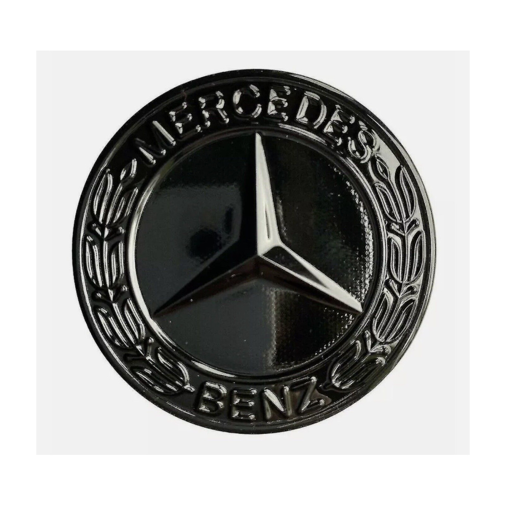 Mercedes Bonnet Flat Star Badge Black Gloss Wreath Emblem 57mm W204 W212 W213