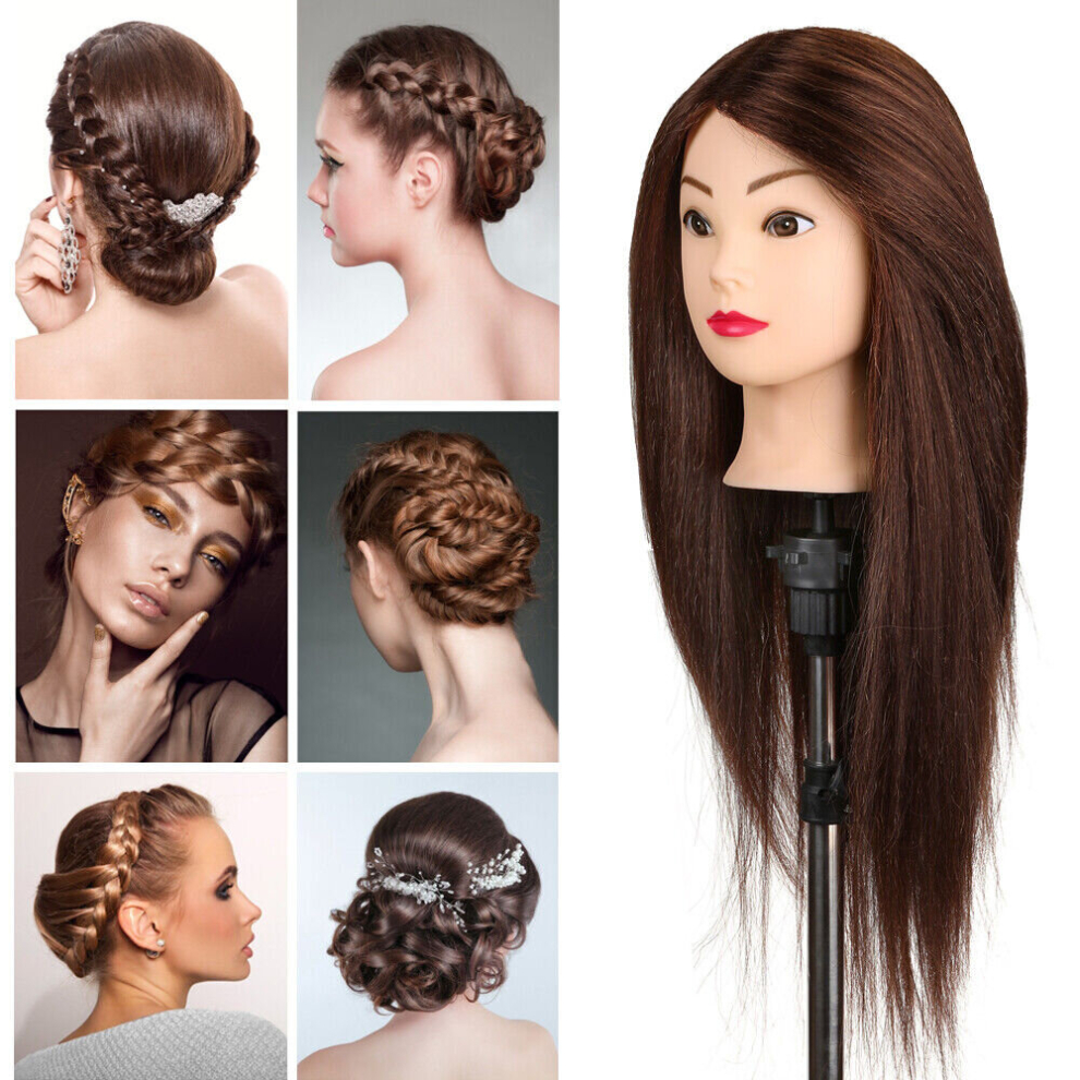 24" 100% Real Hair Training Head Hairdressing Styling Mannequin Doll & Clamp