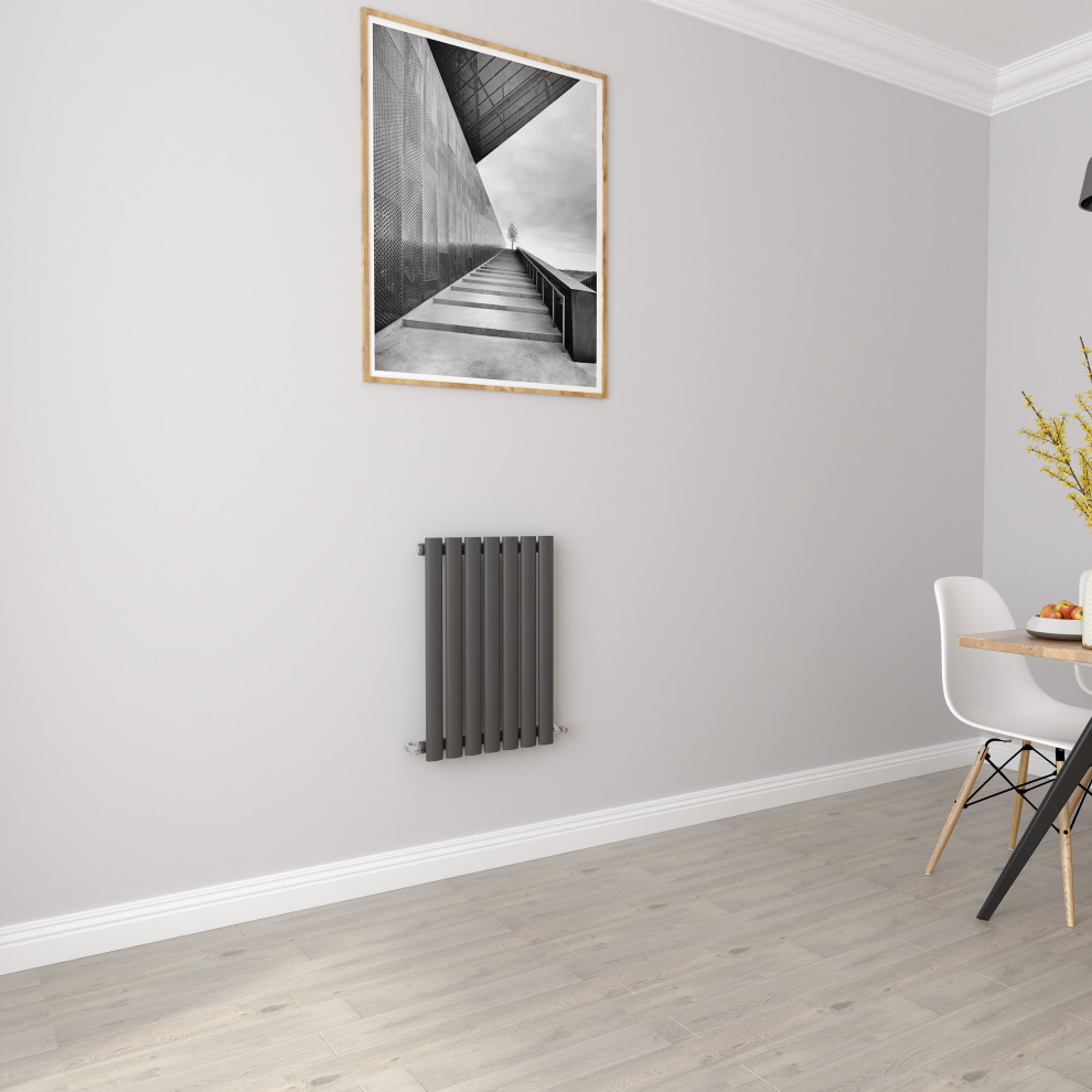 (Single 600x413mm, Anthracite) Designer Oval Column Radiator Central Heating