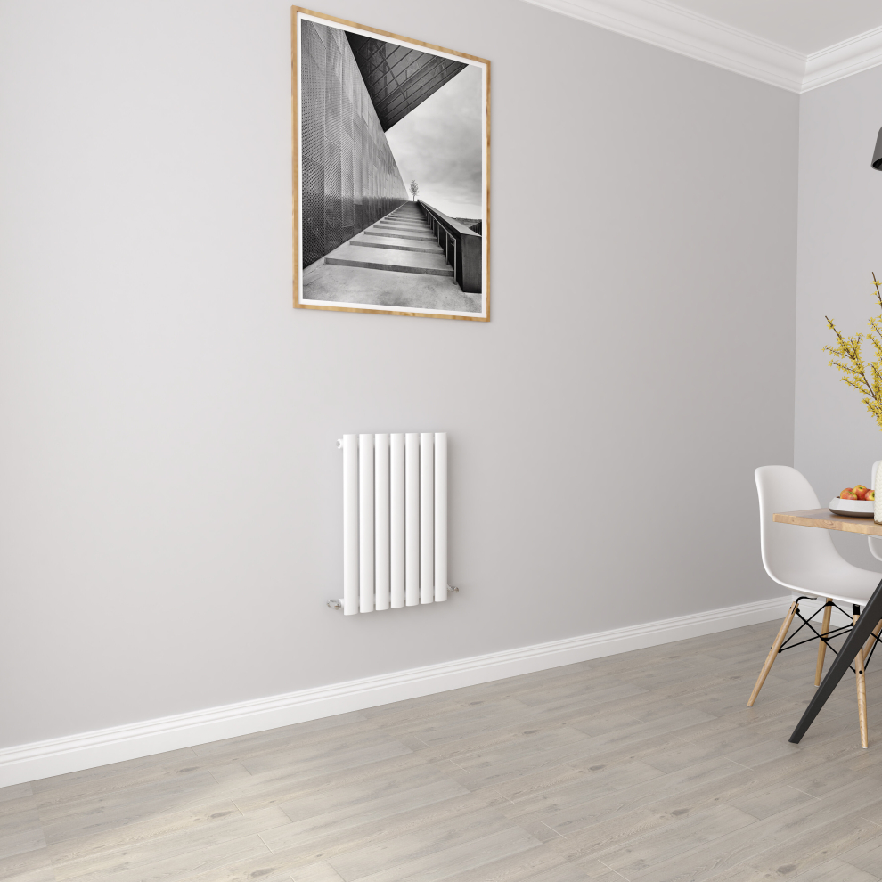 (Single 600x413mm, White) Designer Oval Column Radiator Central Heating