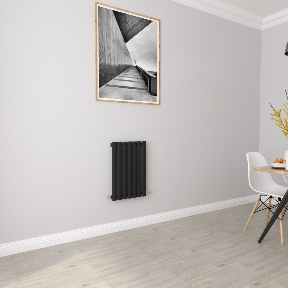 (Single 600x413mm, Black) Designer Oval Column Radiator Central Heating