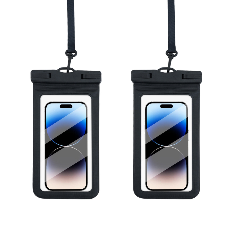 (Black-Black) 2 Pack Waterproof Phone Pouch Case, IPX8 Underwater Dry Bag, Up to 7.2 inch -Black/Blue/White