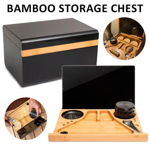 Bamboo Storage Chest with Movable Tray Wood Locking Stash Box Rolling Tray 2